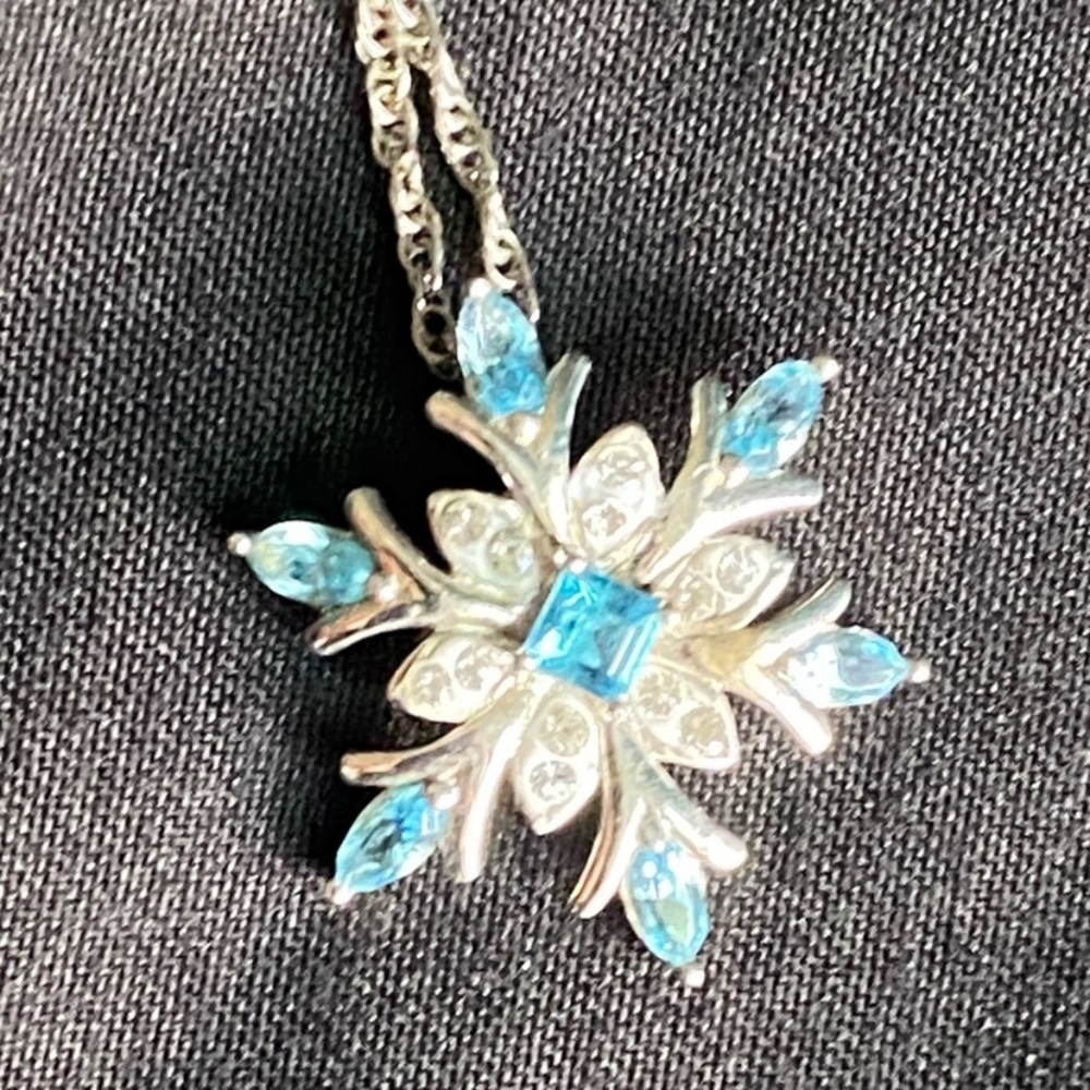 Diamond & Blue Sapphire Snowflake Necklace
